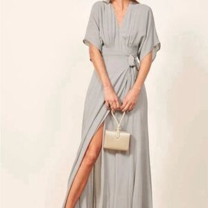 Reformation Winslow Gray Wrap Maxi Dress Size S
